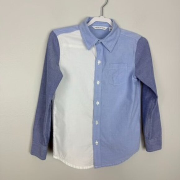 Janie and Jack Boys Button Down Shirt Colorblock Sz 5 Long Sleeve Collared Blue - Picture 1 of 9